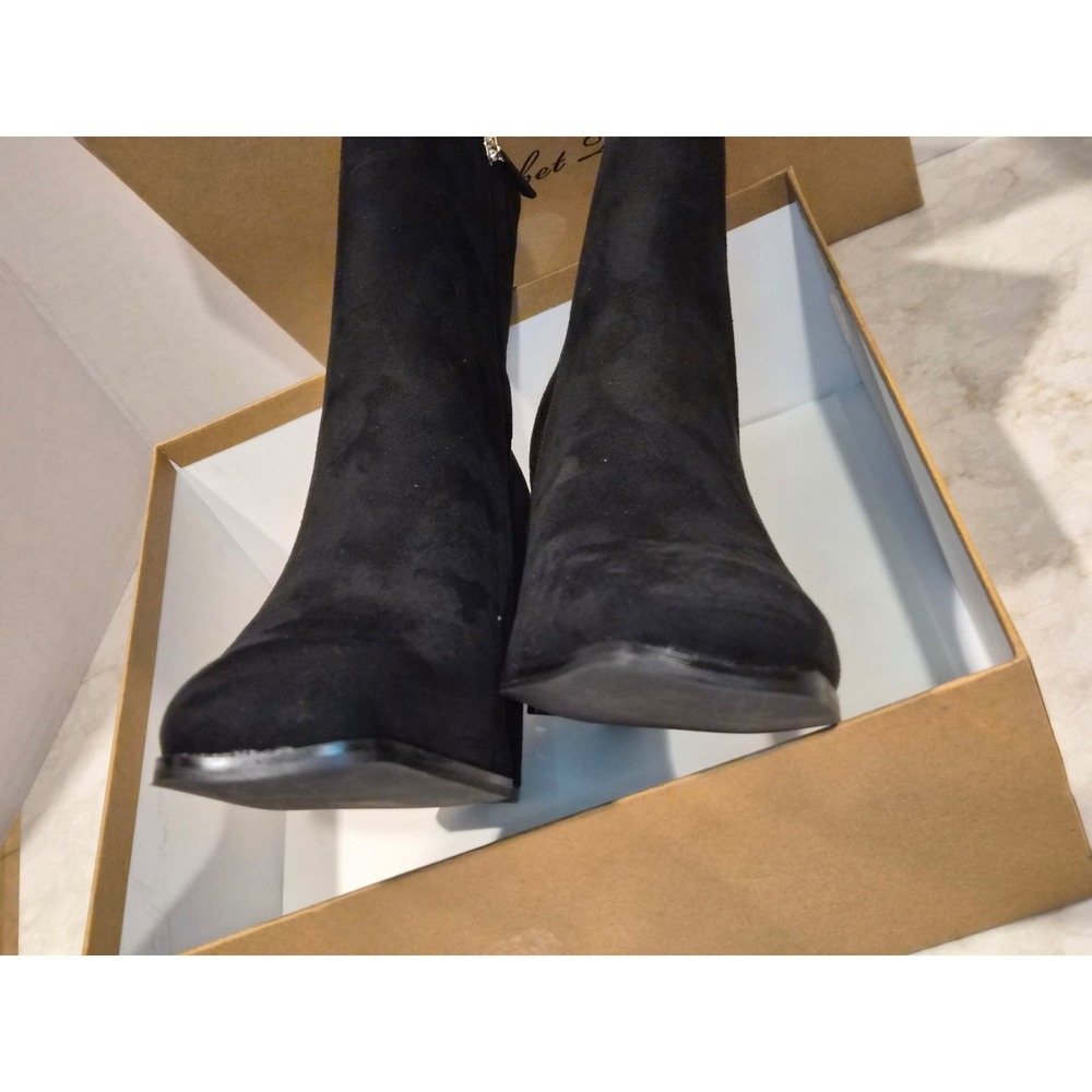Elisabet Tang Womens Black Suede Square Toe Block Heel Ankle Boots TEB392 Sz. 11 - Picture 4 of 7